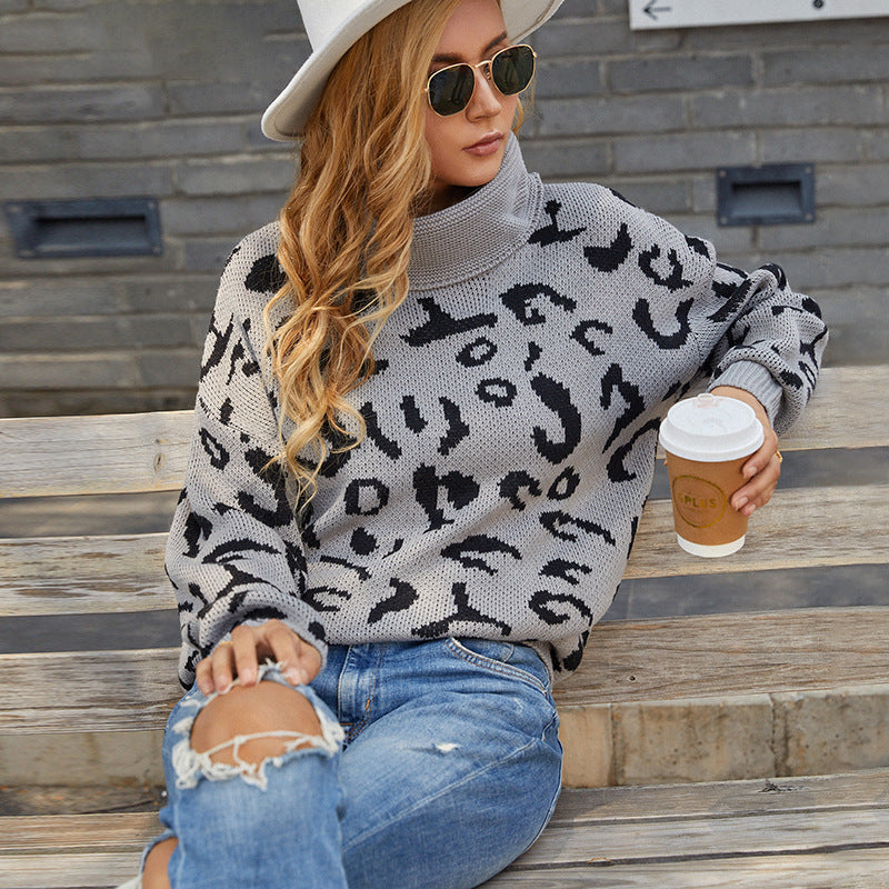 Damen gemütlicher Oversized-Pullover mit trendigem Leopardenmuster R&B