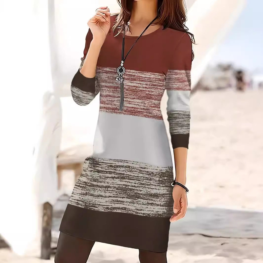 Damen Freizeitkleid mit modernem Streifenmuster und bequemen Schnitt R&B