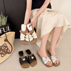 Damen elegante und moderne Slide-Sandalen mit verziertem Riemen und komfortabler Innensohle EB