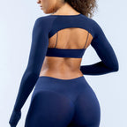 Damen Sportliches Langarm Crop-Top mit angeschnittenem Design R&B