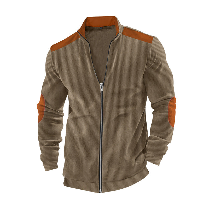 Herren nan gerippte Freizeitjacke mit Stehkragen, durchgehendem Reißverschluss und Ellenbogen- sowie Schulterbesatz R&B