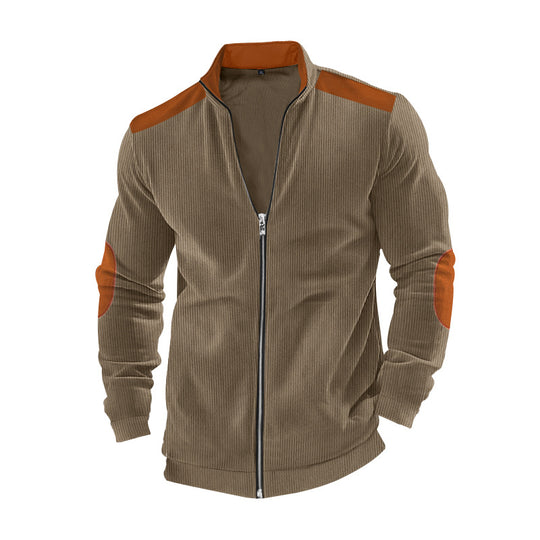 Herren nan gerippte Freizeitjacke mit Stehkragen, durchgehendem Reißverschluss und Ellenbogen- sowie Schulterbesatz R&B
