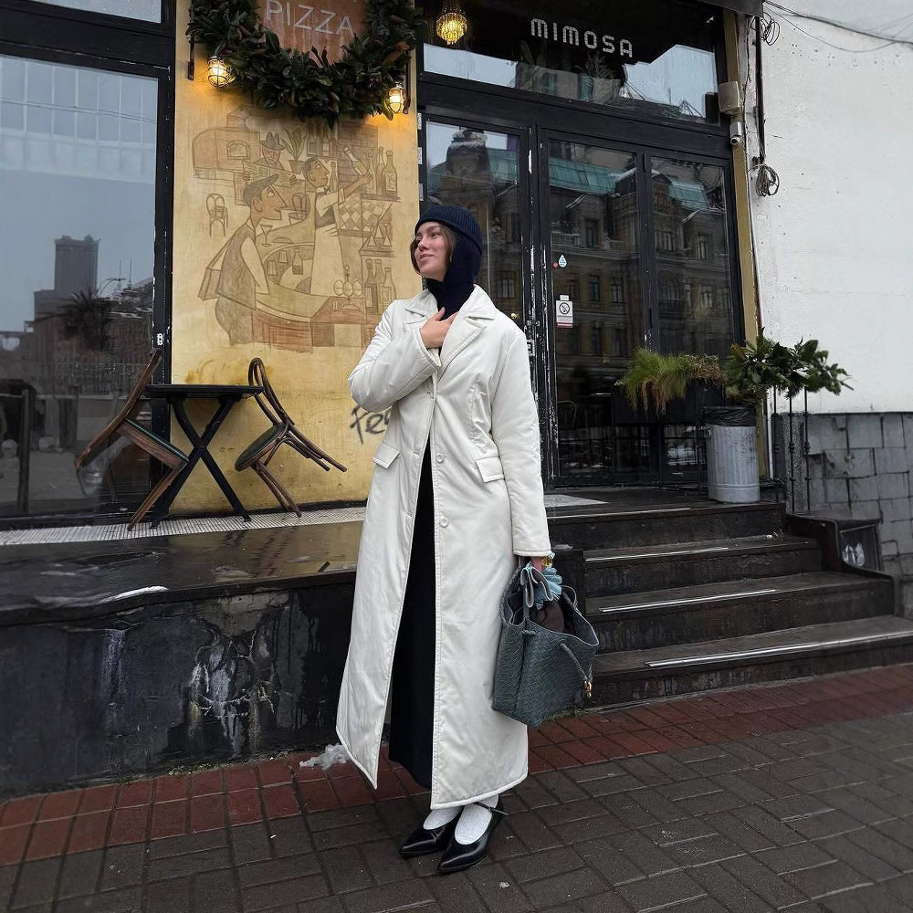 Damen Lange Steppjacke mit elegantem Revers R&B