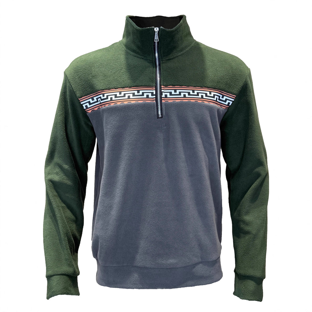 Herren Fleece-Pullover mit stylishem Stehkragen und farblich abgesetztem Muster R&B