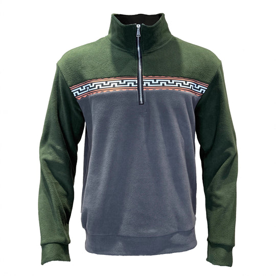 Herren Fleece-Pullover mit stylishem Stehkragen und farblich abgesetztem Muster R&B