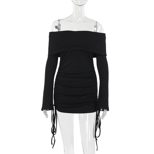 Damen Off-Shoulder Mini-Kleid mit Raffung und langen Ärmeln R&B