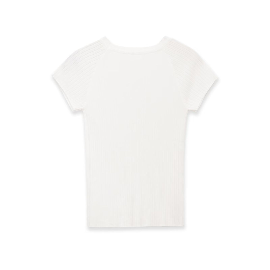 Damen figurbetontes Ripp-T-Shirt mit kurzen Ärmeln R&B