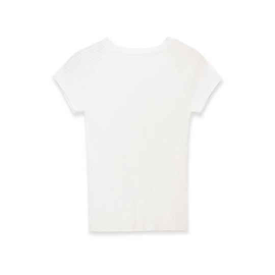 Damen figurbetontes Ripp-T-Shirt mit kurzen Ärmeln R&B