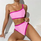 Damen Einseitiger Bikini mit kontrastierendem Design und hochgeschnittenem Unterteil R&B