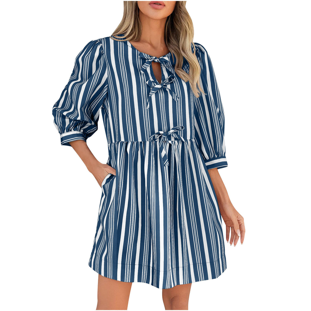 Damen lässiges gestreiftes Sommerkleid mit taillierter Silhouette R&B