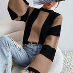 Damen Strickpullover mit strukturiertem Wabenmuster und weiten Ärmeln R&B