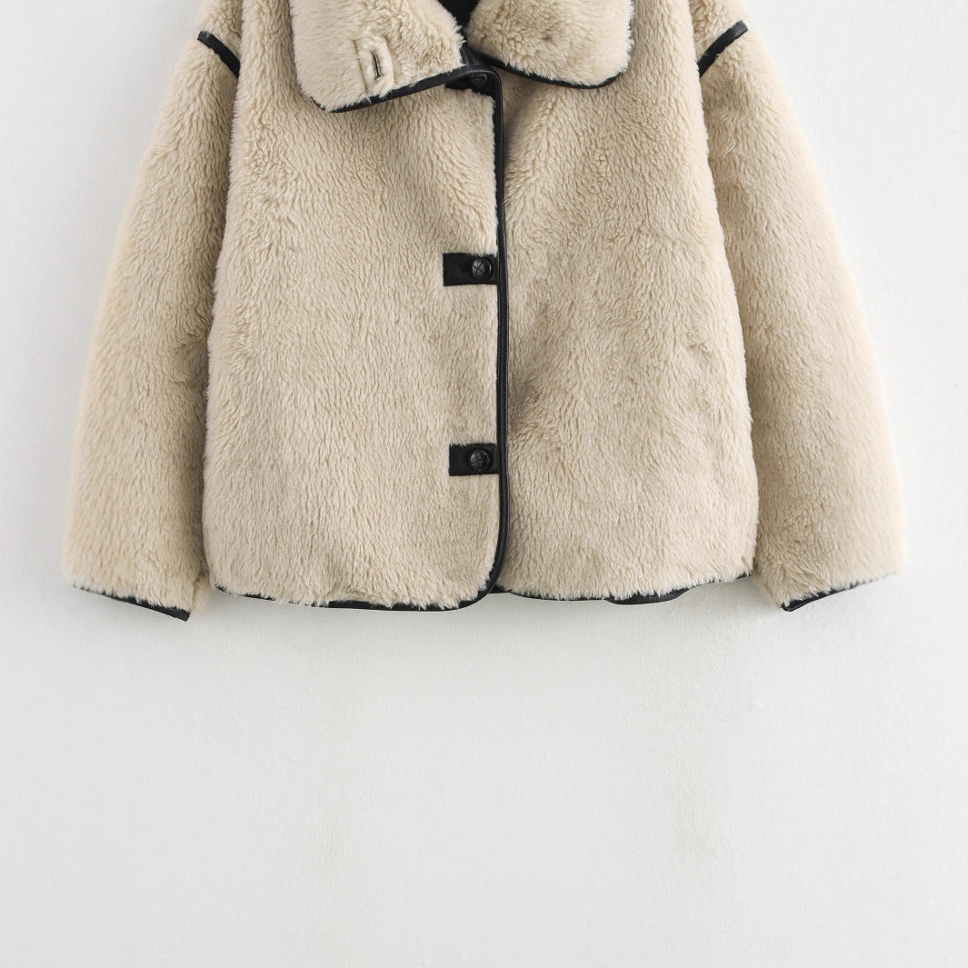 Damen kuschelige Teddyjacke mit modernem Schnitt und großen Taschen R&B