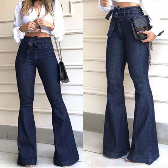 Damen Schlagjeans mit hoch tailliertem Bund R&B