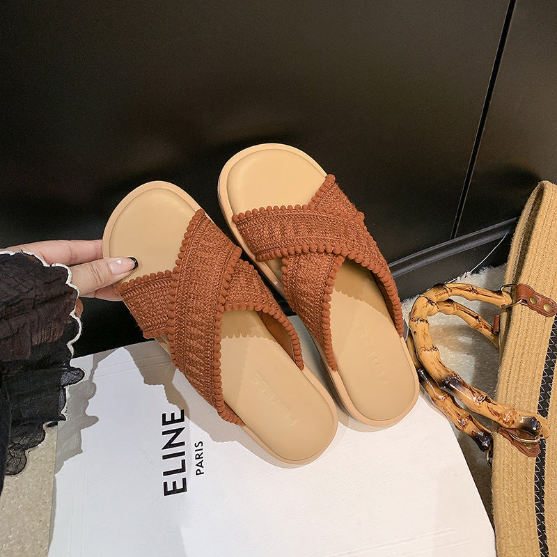 Damen modische Sandalen mit dekorativem Geflecht und komfortablem Fußbett R&B
