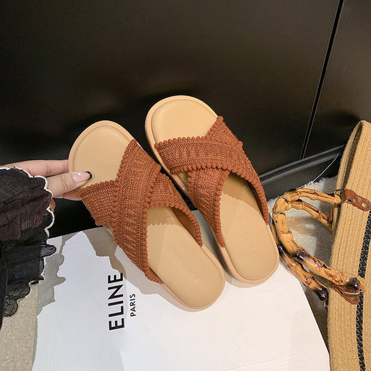 Damen modische Sandalen mit dekorativem Geflecht und komfortablem Fußbett R&B