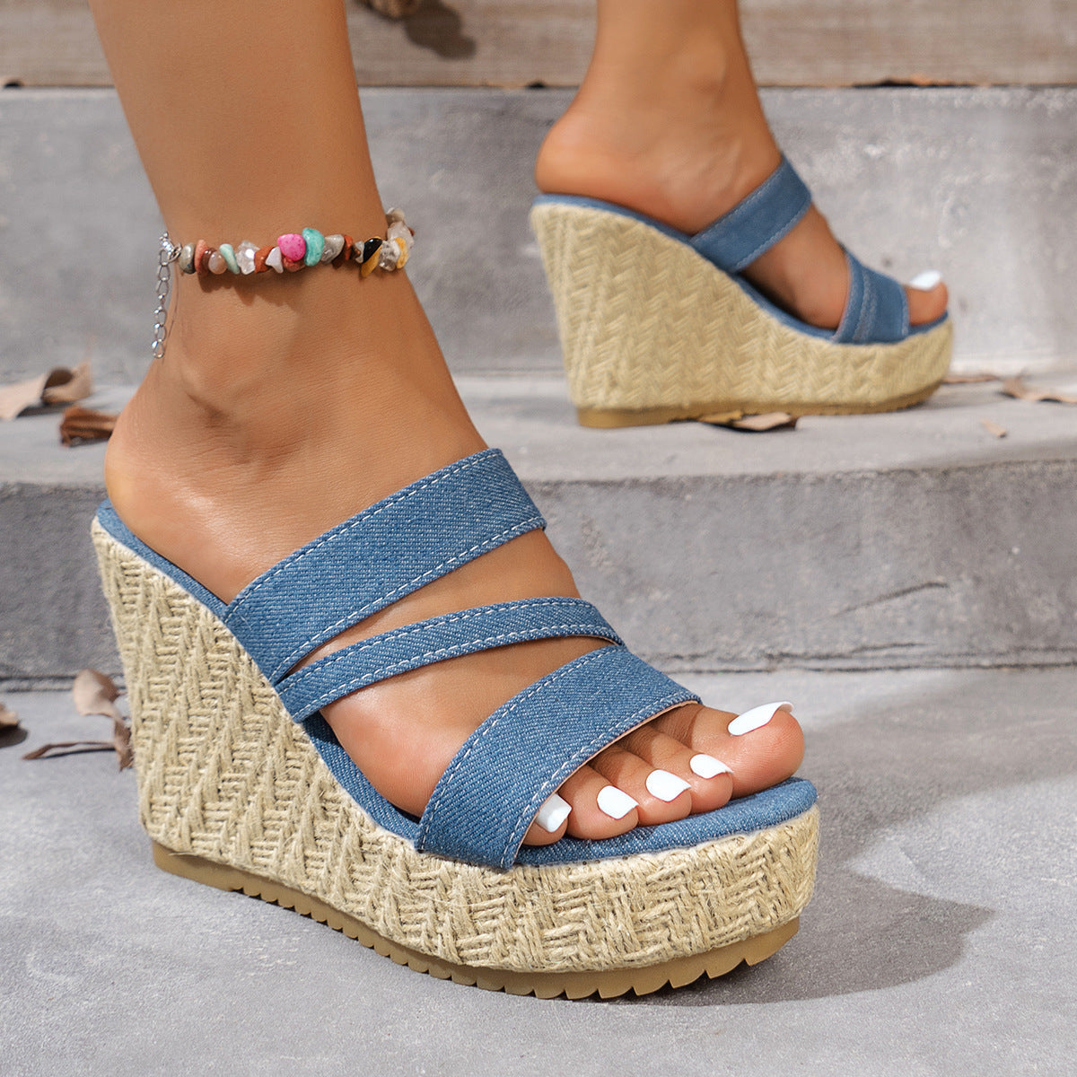 Damen Wedge-Sandalen mit geflochtenem Kork-Design