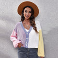 Damen Moderner Strickcardigan mit bunten Blockstreifen und V-Ausschnitt R&B