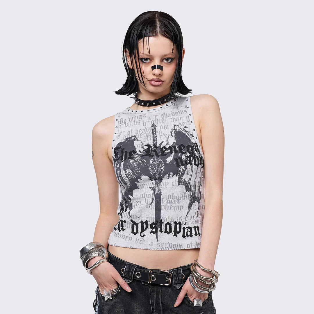 Damen Crop-Top mit urbanem Dystopie-Print R&B