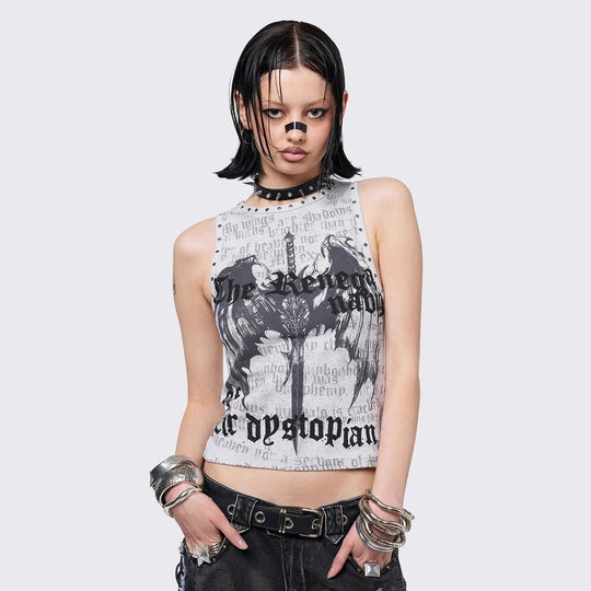 Damen Crop-Top mit urbanem Dystopie-Print R&B
