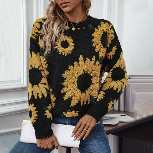 Damen kuscheliger Pullover mit Sonnenblumenmotiv R&B