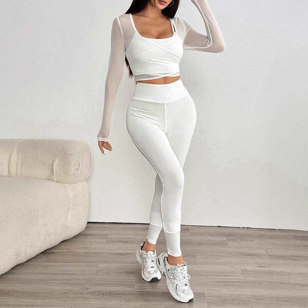 Damen Sportliches Set aus kreativem Oberteil mit langem Arm und figurbetonten Leggings R&B