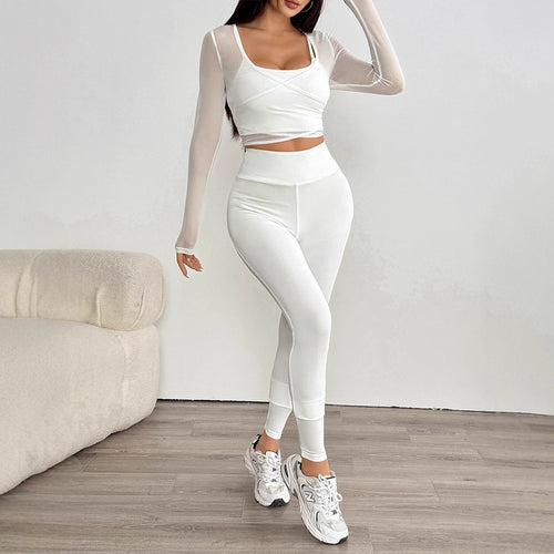 Damen Sportliches Set aus kreativem Oberteil mit langem Arm und figurbetonten Leggings R&B