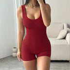 Damen Sportlicher Kurzoverall mit Rippenstruktur R&B