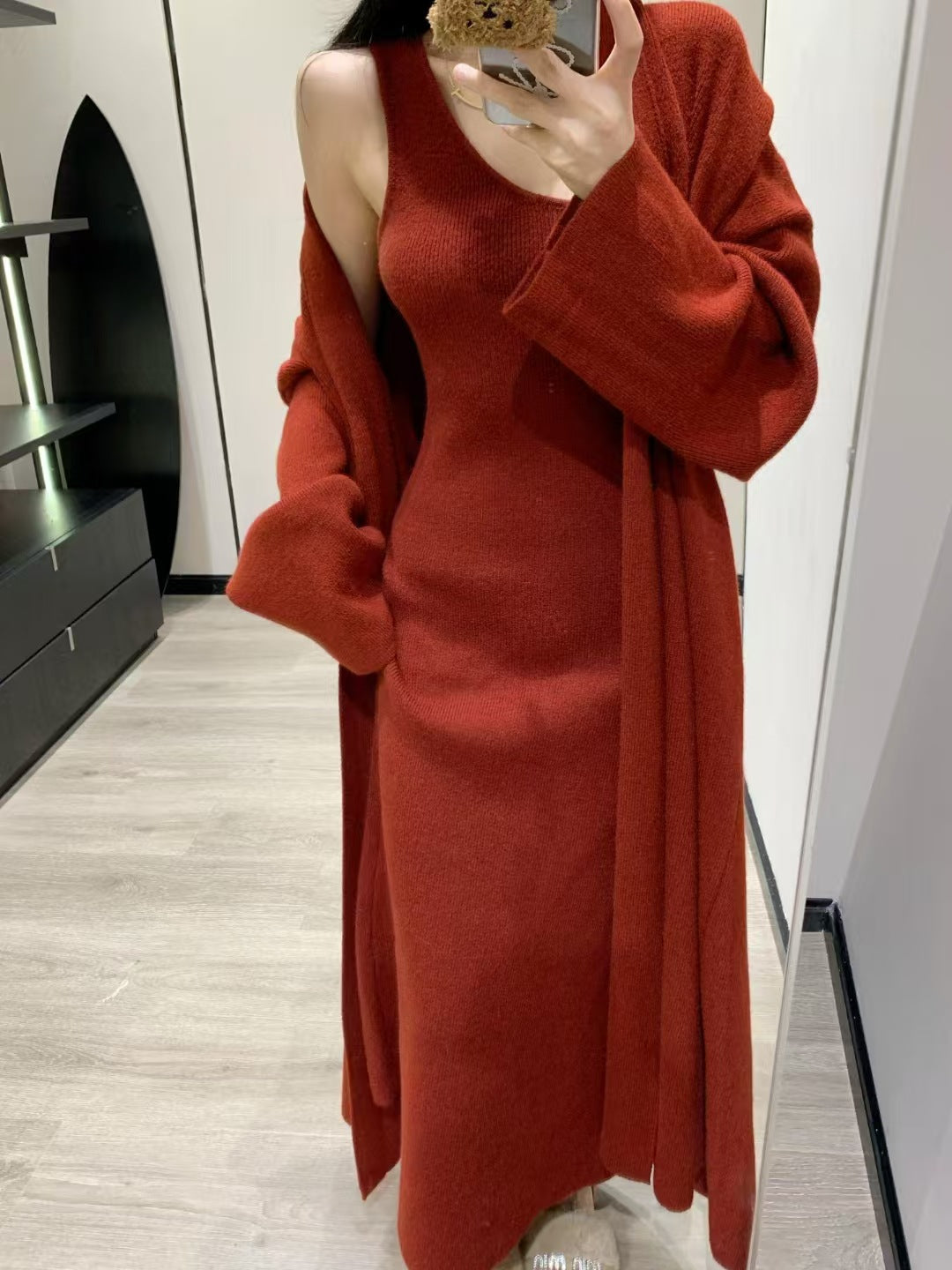 Damen Eleganter Strickmantel mit weitem Schnitt und praktischen Taschen R&B