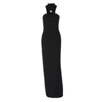 Damen elegantes langes Abendkleid mit halbem Kragen und edlen Akzenten R&B