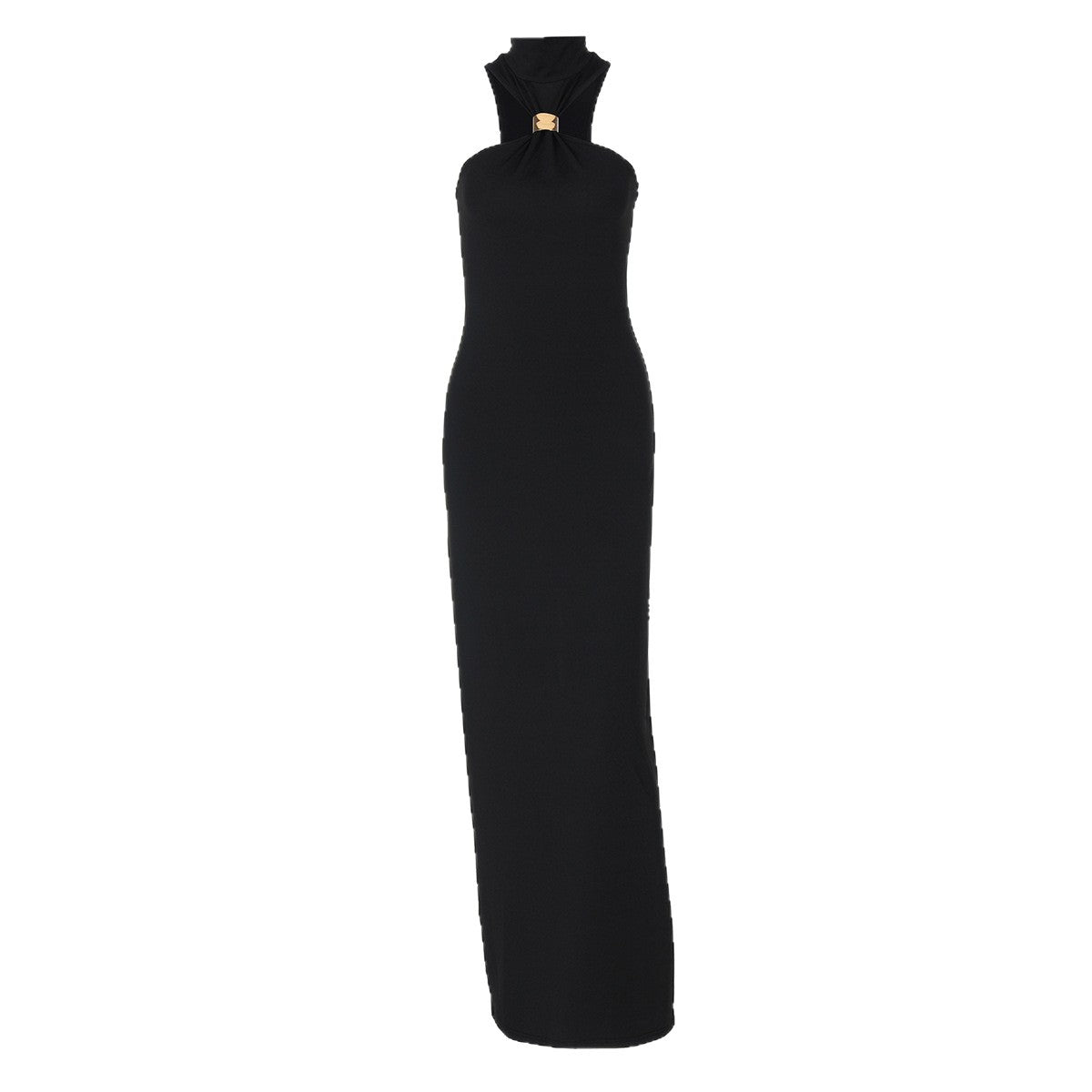 Damen elegantes langes Abendkleid mit halbem Kragen und edlen Akzenten R&B