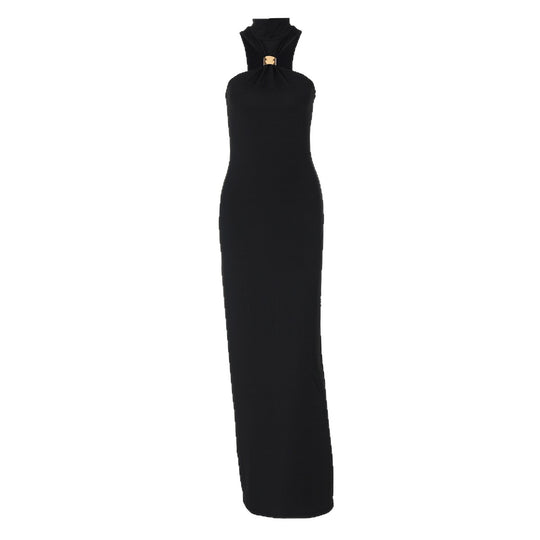 Damen elegantes langes Abendkleid mit halbem Kragen und edlen Akzenten R&B