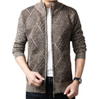 Herren Strickjacke mit modernem Zipper und grafischem Muster R&B