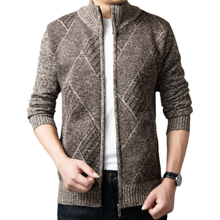 Herren Strickjacke mit modernem Zipper und grafischem Muster R&B