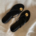 Damen Zehentrenner-Sandalen mit elegantem Goldakzent und weichem Fußbett R&B