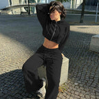 Damen Sportliches Hoodiekombination mit cropped Oberteil und weiten Hosen R&B