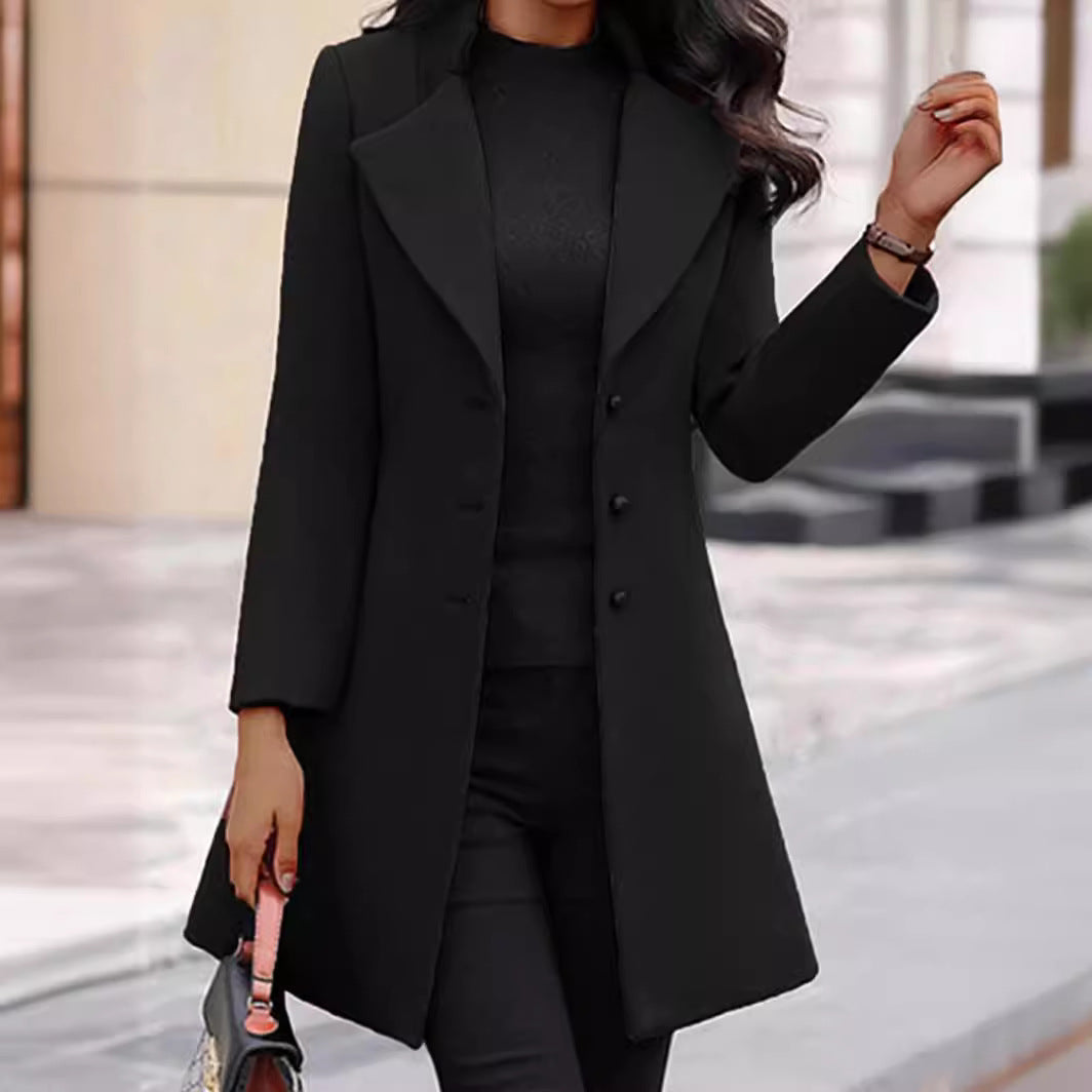 Damen modischer Mantel mit eleganter Knopfleiste und schickem Revers R&B