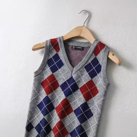 Damen Schickes Strickoberteil mit V-Ausschnitt und Karomuster R&B