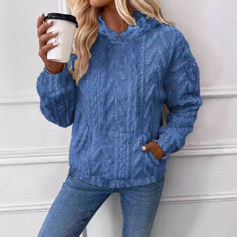 Damen Kapuzenpullover aus kuscheligem Material mit eingearbeitetem Beuteltaschen R&B