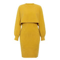 Damen gestricktes Midi-Kleid mit lässigem Cropped-Pullover-Oberteil und Rippenstruktur