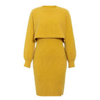 Damen gestricktes Midi-Kleid mit lässigem Cropped-Pullover-Oberteil und Rippenstruktur