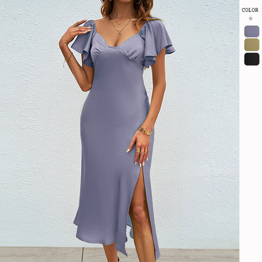 Damen Midikleid mit voluminösen Rüschendetails und seitlichem Schlitz R&B