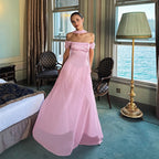 Damen Elegantes Abendkleid mit schulterfreien Puffärmeln und Choker EB