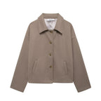 Damen nan kurze kastige Wolljacke mit Hemdkragen, durchgehender Knopfleiste und eingesetzten Eingrifftaschen R&B