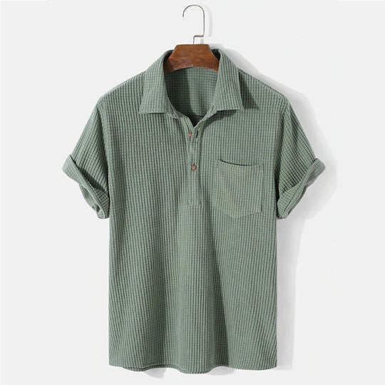 Herren Kurzarm Henley-Shirt mit strukturiertem Stoff und praktischer Brusttasche R&B