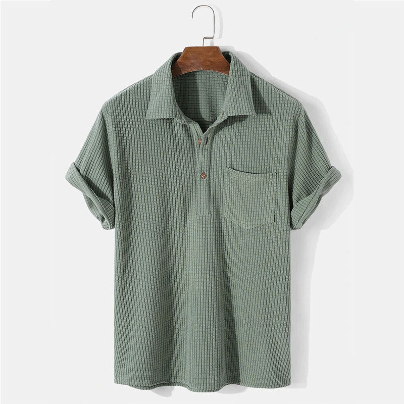 Herren nan Waffelstrick-Polo mit Hemdkragen, kurzer Knopfleiste und Brusttasche R&B