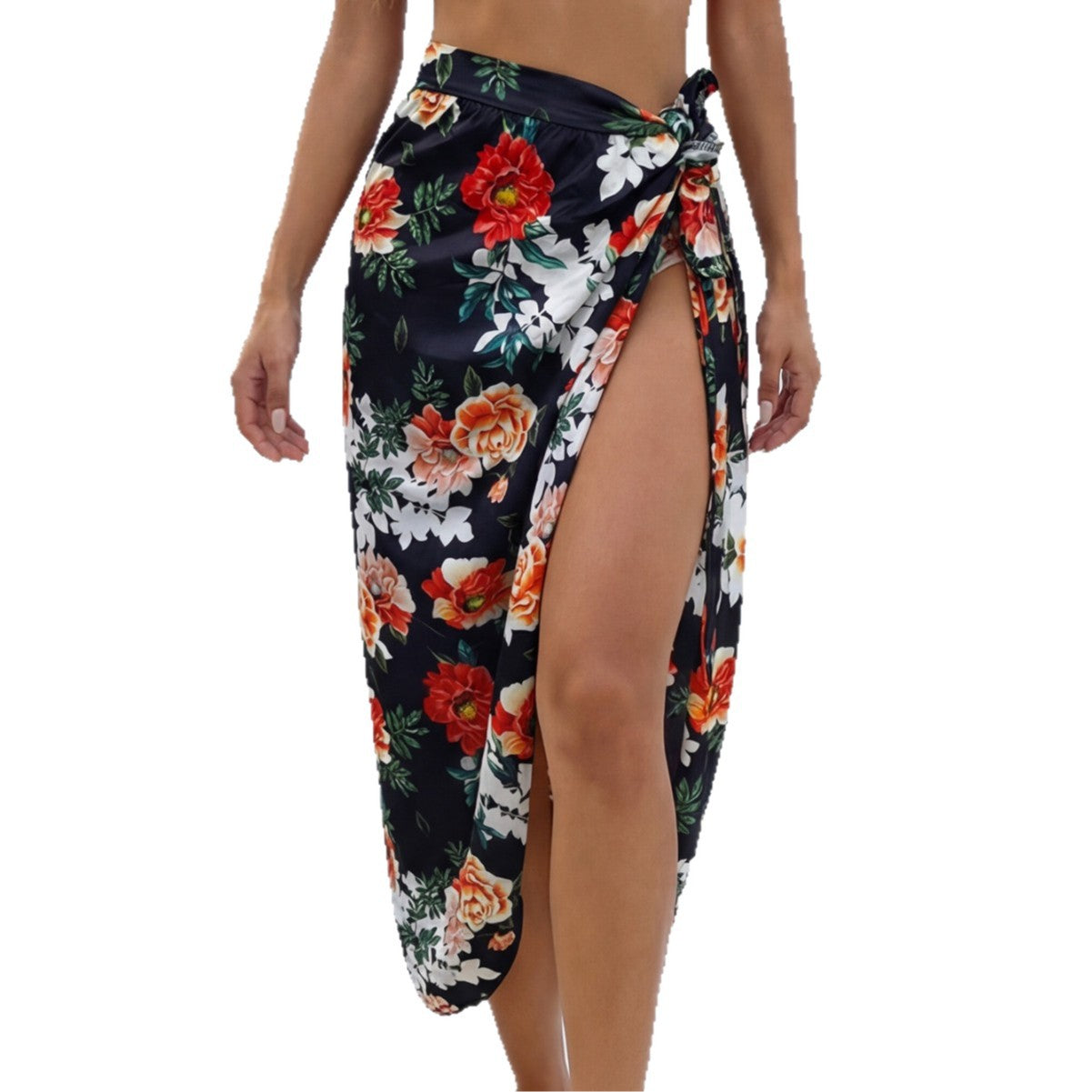 Damen eleganter Floral-Langrock mit seitlichem Schlitz R&B