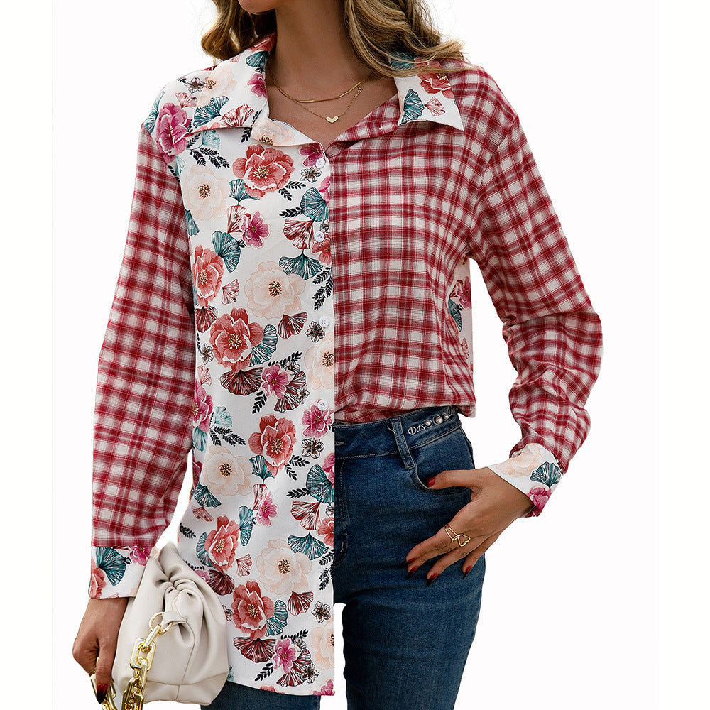 Damen Trendige Karobluse mit floralem Patchwork-Design R&B