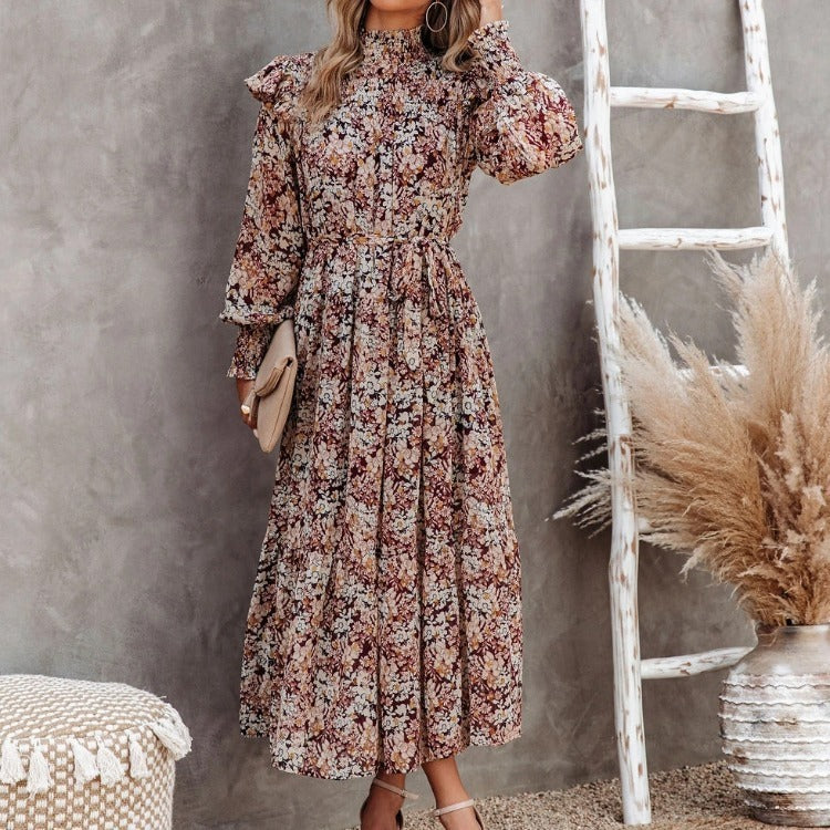 Damen Maxikleid mit Rüschen und eleganten floralem Muster R&B