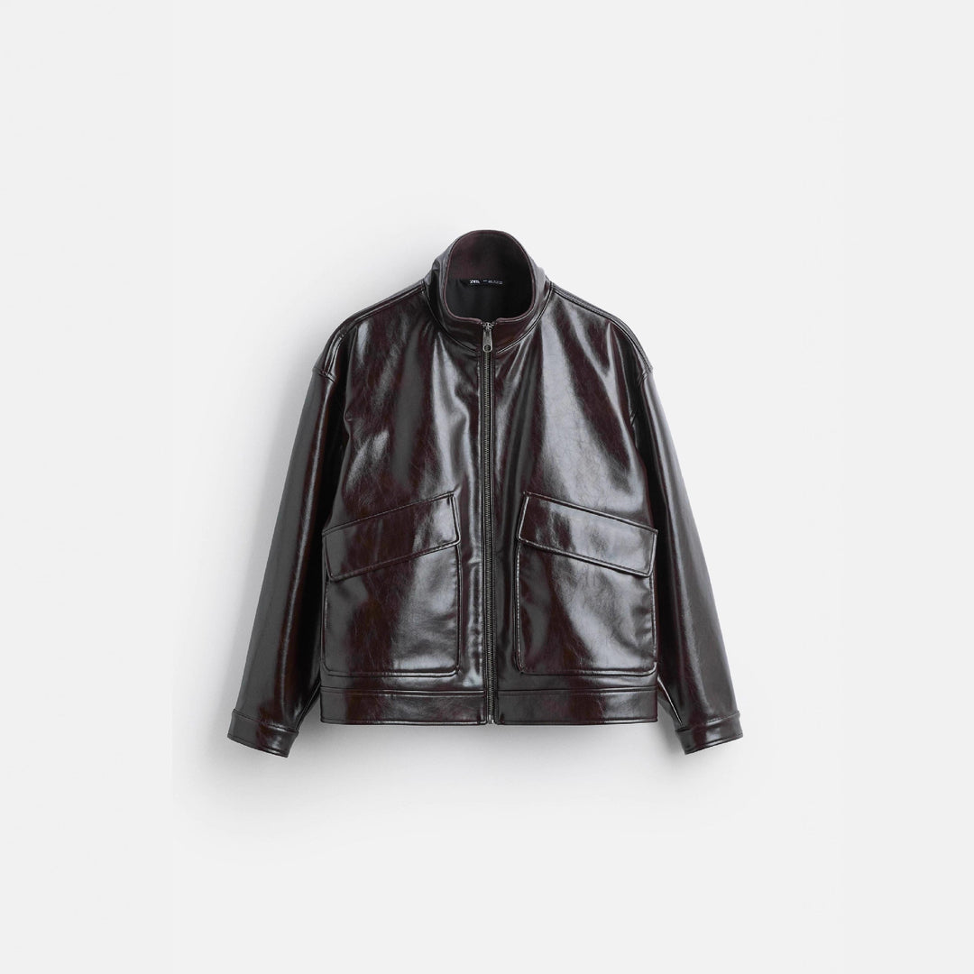 Damen Kunstlederjacke mit luxuriösen großen Taschen R&B
