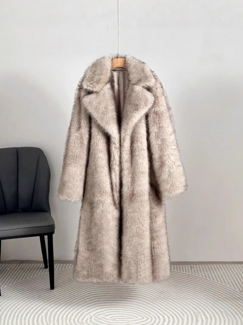 Damen Luxus Kunstfell Mantel R&B